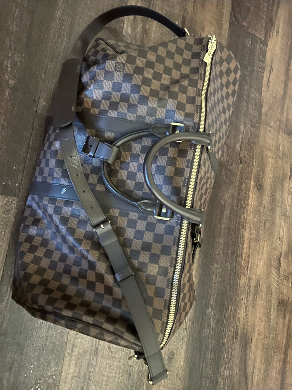Louis Vuitton Brown Damier Ebene Travel Duffel with Gold-Tone Hardware